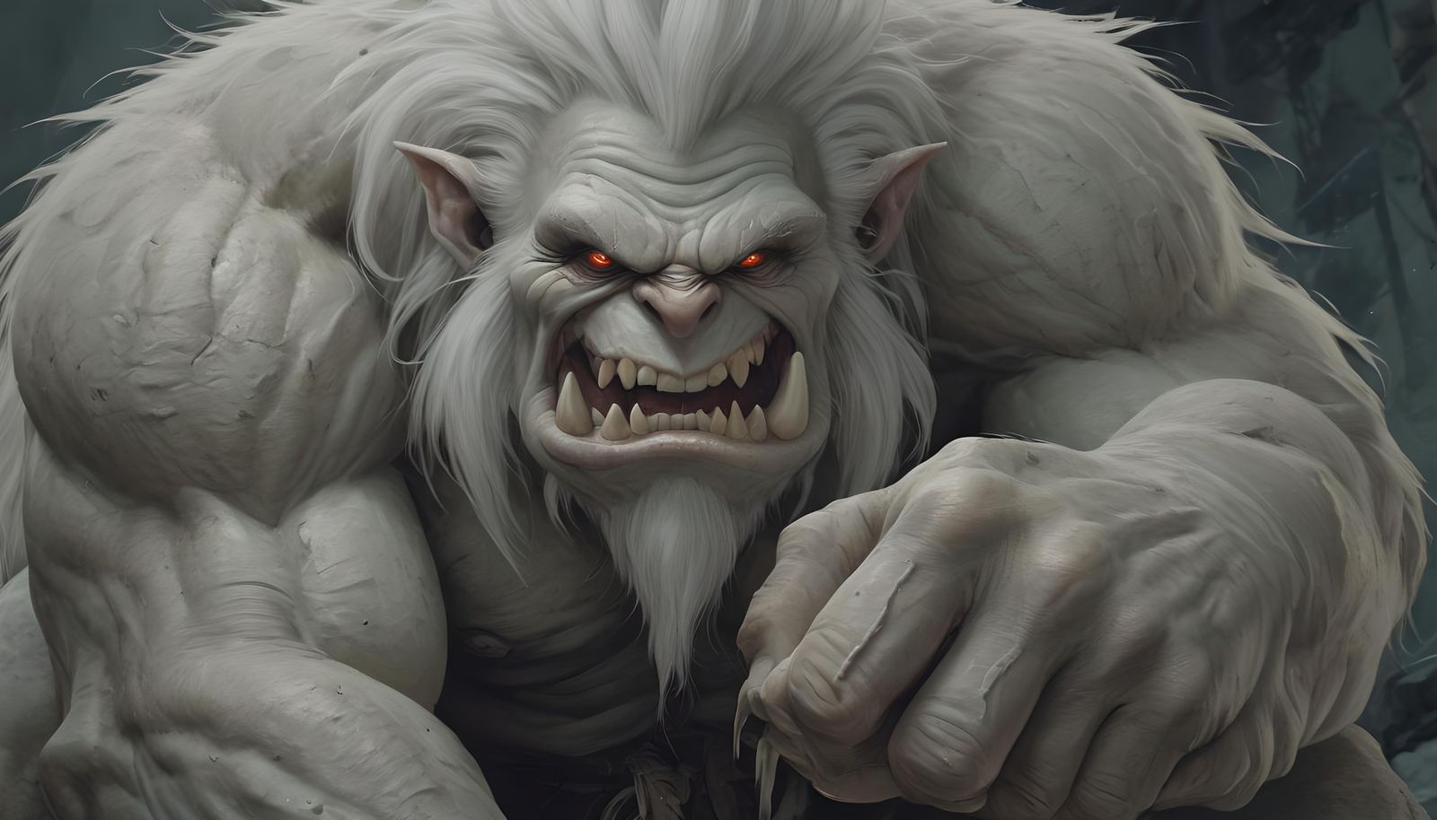 Grumpy White Troll in Cel-Shaded Anime Style