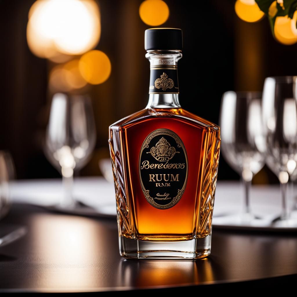 Elegant Rum Bottle on Banquet Table, Professional Photo