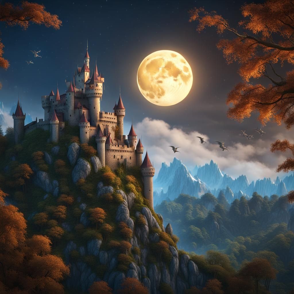 Dragon Over Castle: Medieval Sci-Fi Fusion in 3D