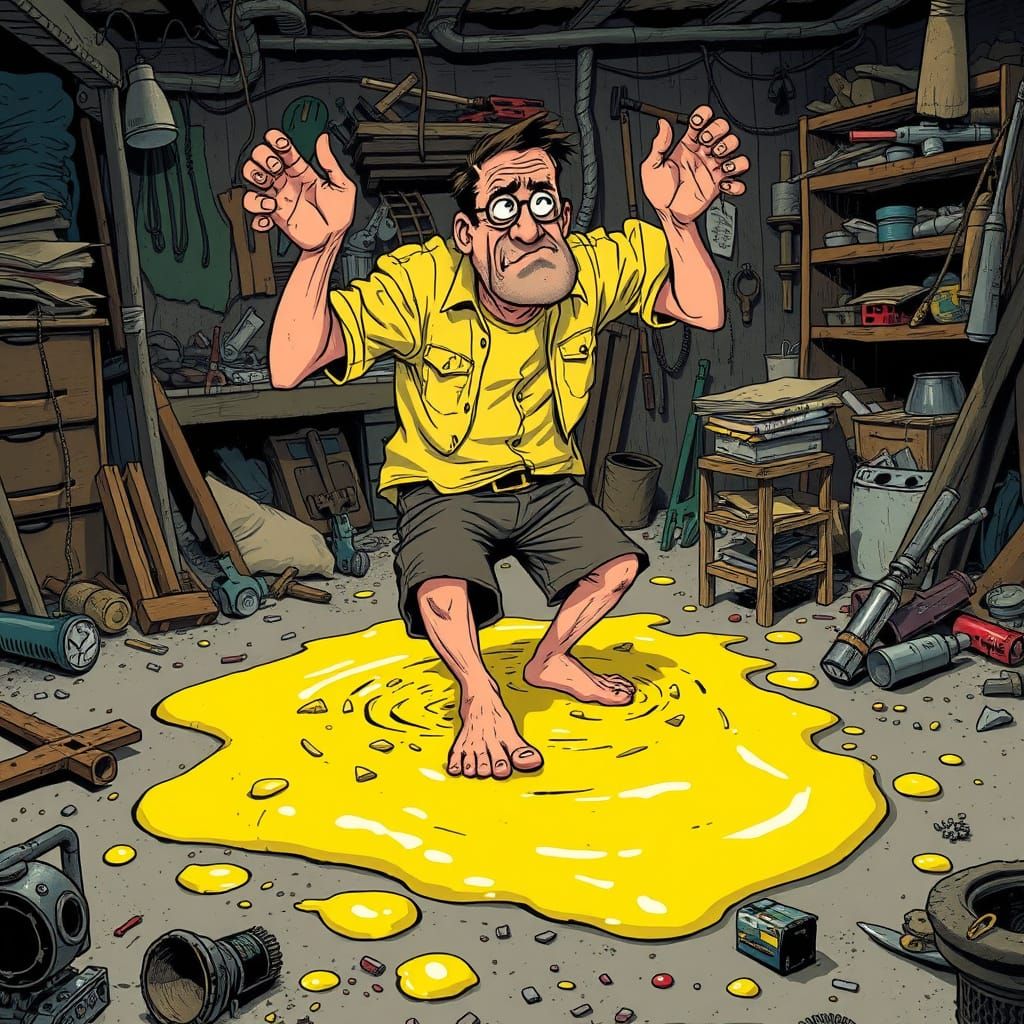Man Stuck in Yellow Glue Chaos