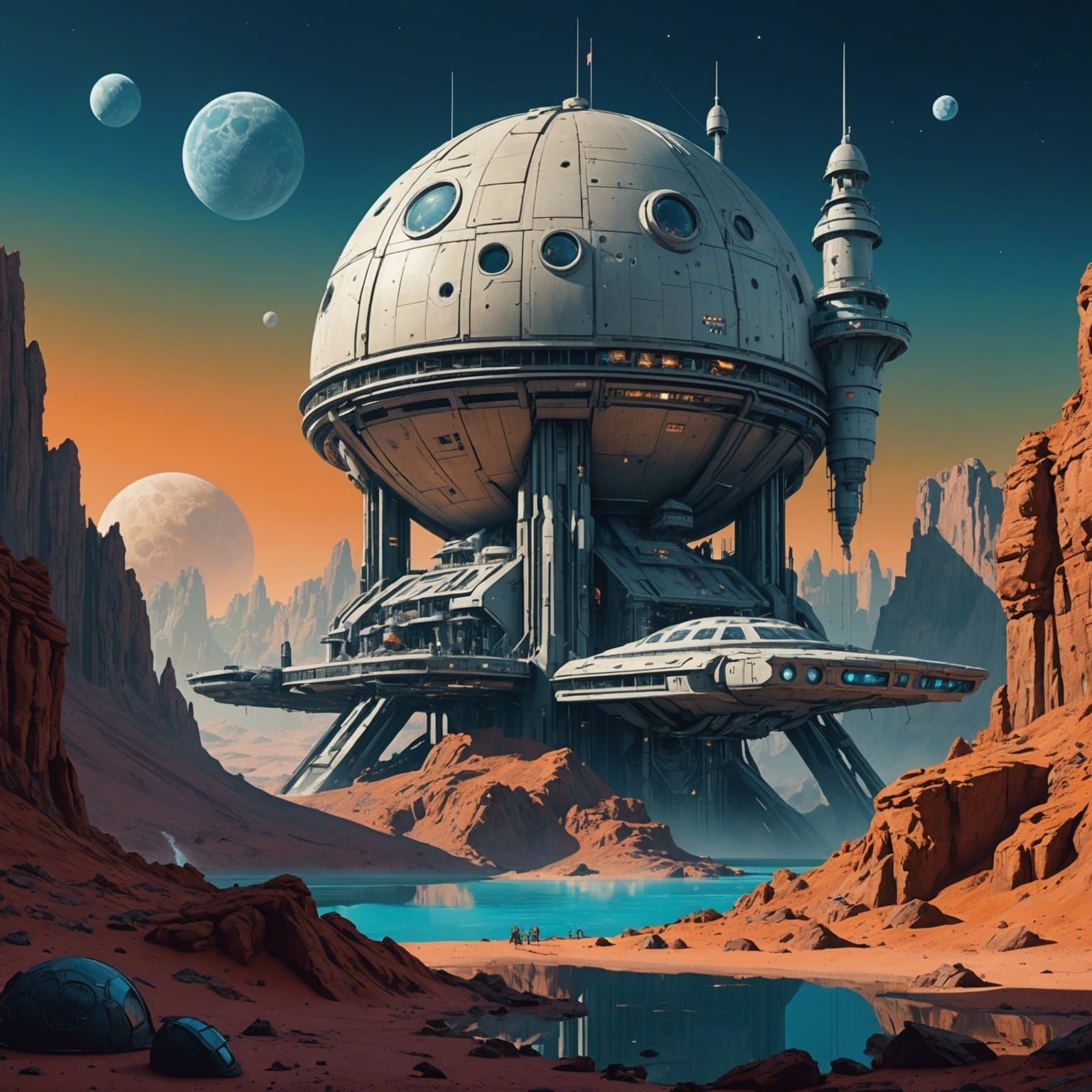 Fantastical Moonbase Art in Roger Dean Style
