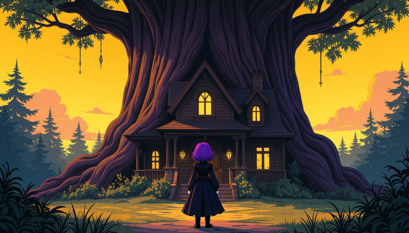 Gothling Before Colossal Tree House in Twilight Forest