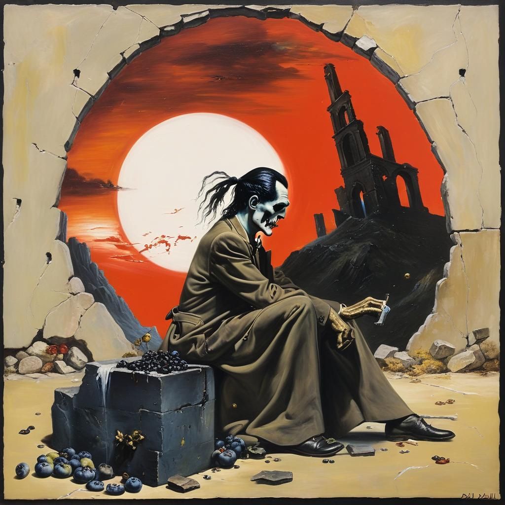 Surreal Blueberry Heart with Golden Wings