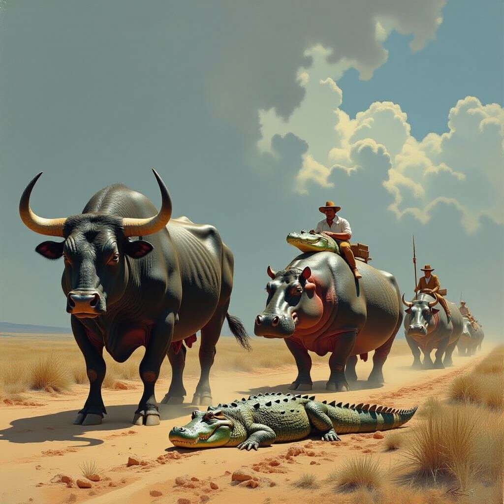 Realistic Animal Procession in Cinematic Matte Painting Styl...