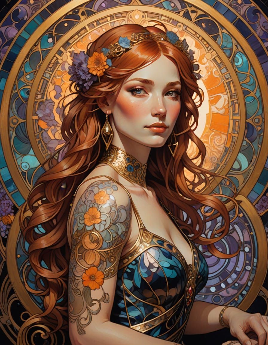 Golden Goddess in Art Nouveau Elegance