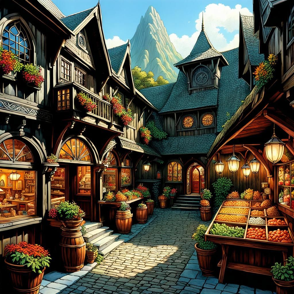 Fantasy Marketplace in Larry Elmore Style