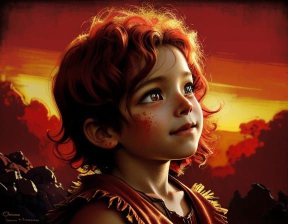 Crimson Child in Golden Hour Aura