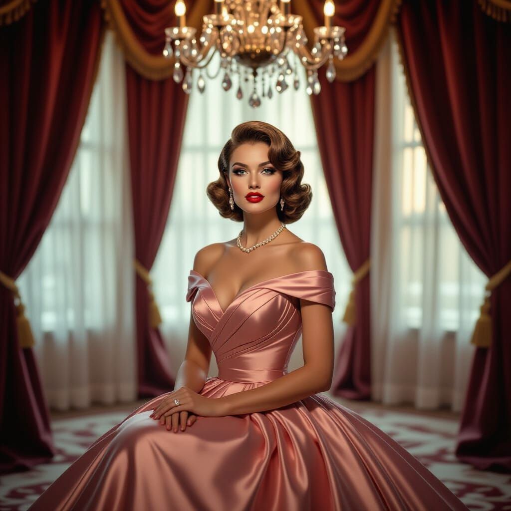 Glamorous Model in Vintage Hollywood Setting