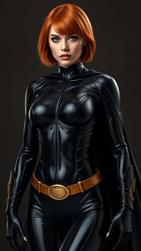 Catwoman in Sleek Suit, Matte Painting Style