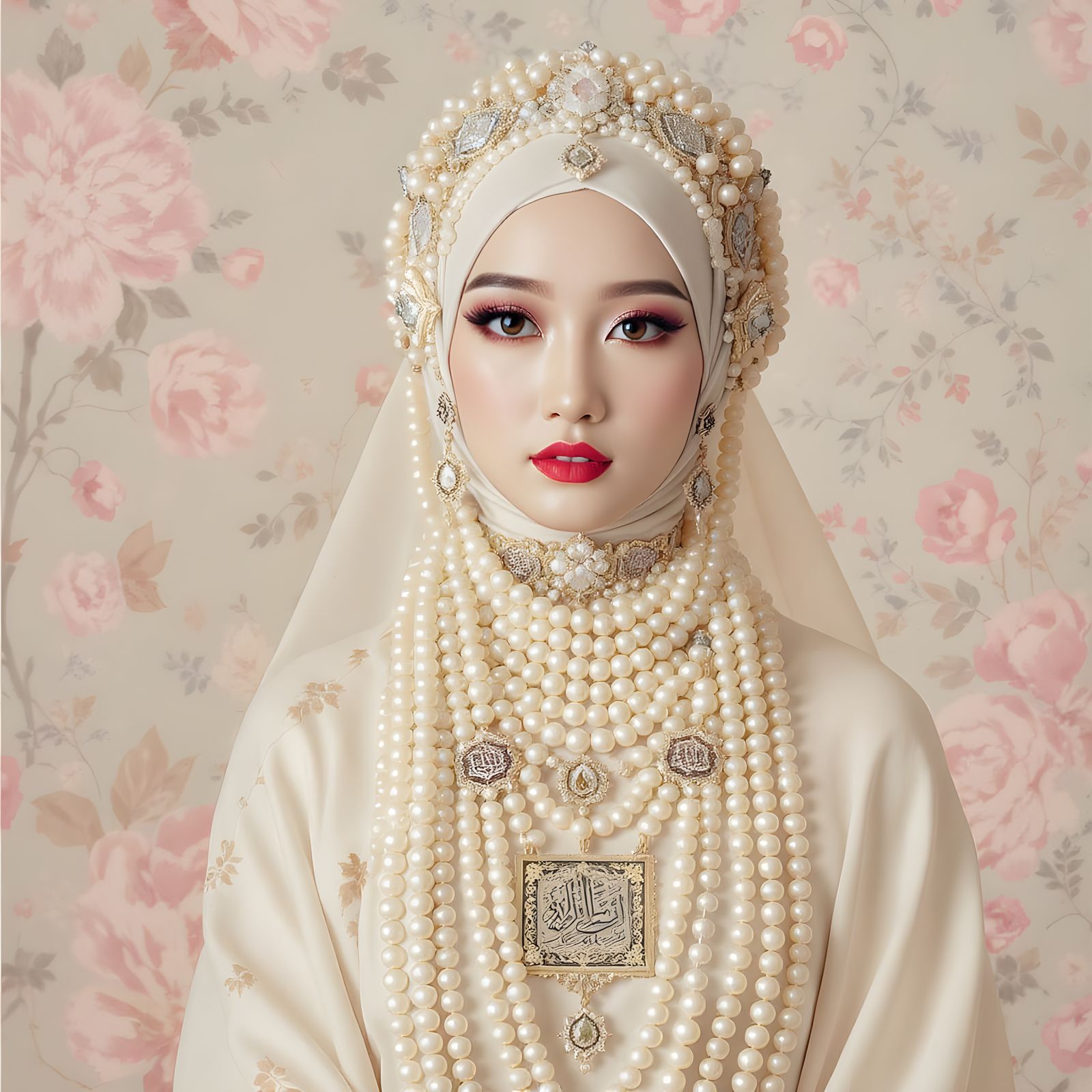 Elegant Hijab with Pearl Wig & Body Chain