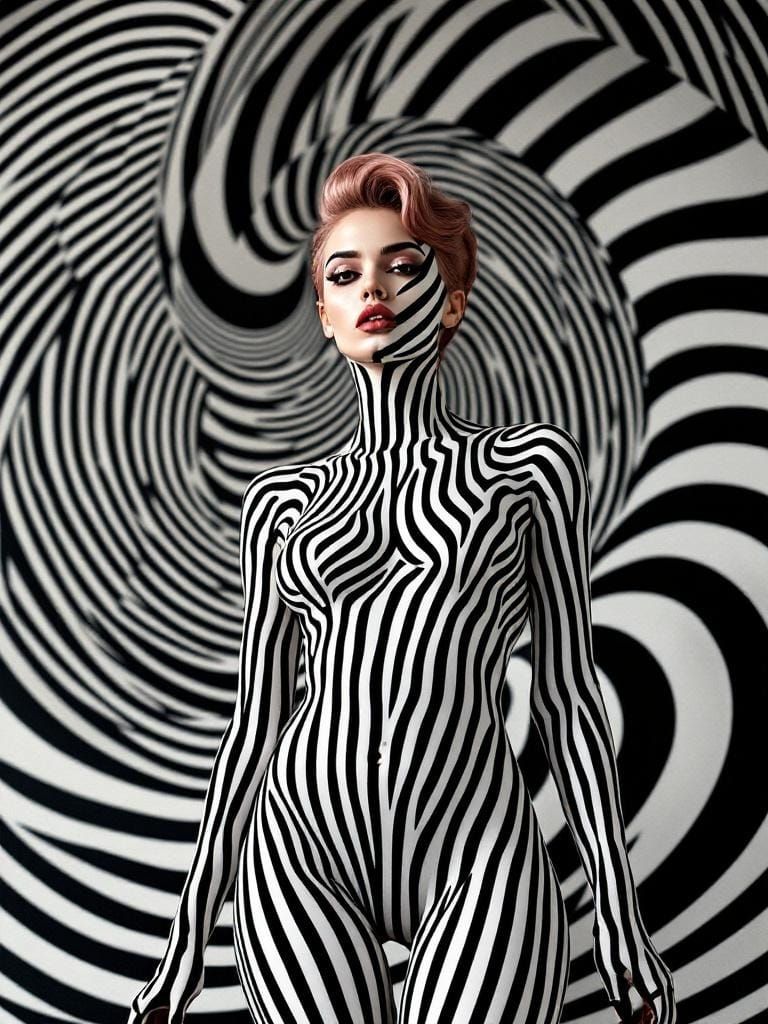 Op Art Woman with Hypnotic Geometric Body Paint