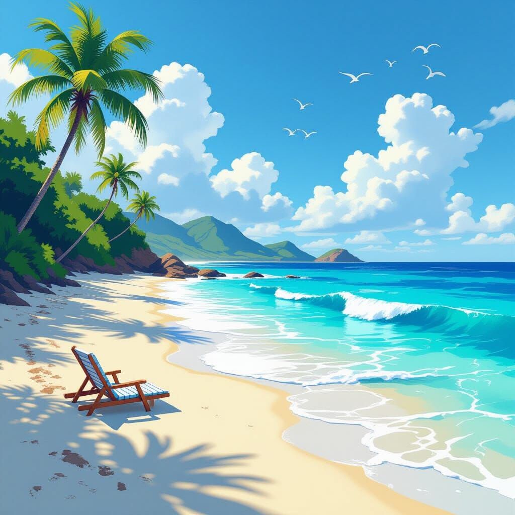 Watercolor Beach Illustration in Blue, White, and Yellow