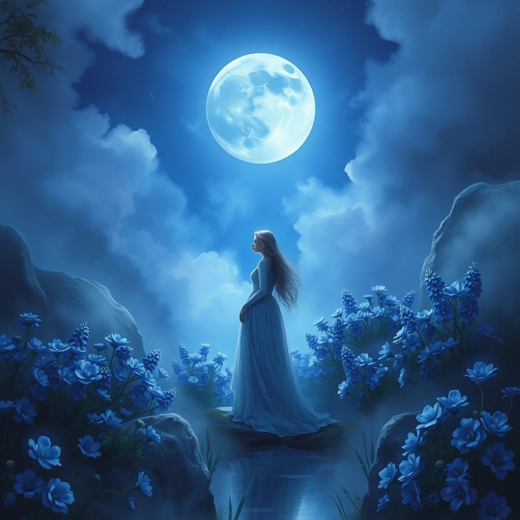 blue moon and blue flowers