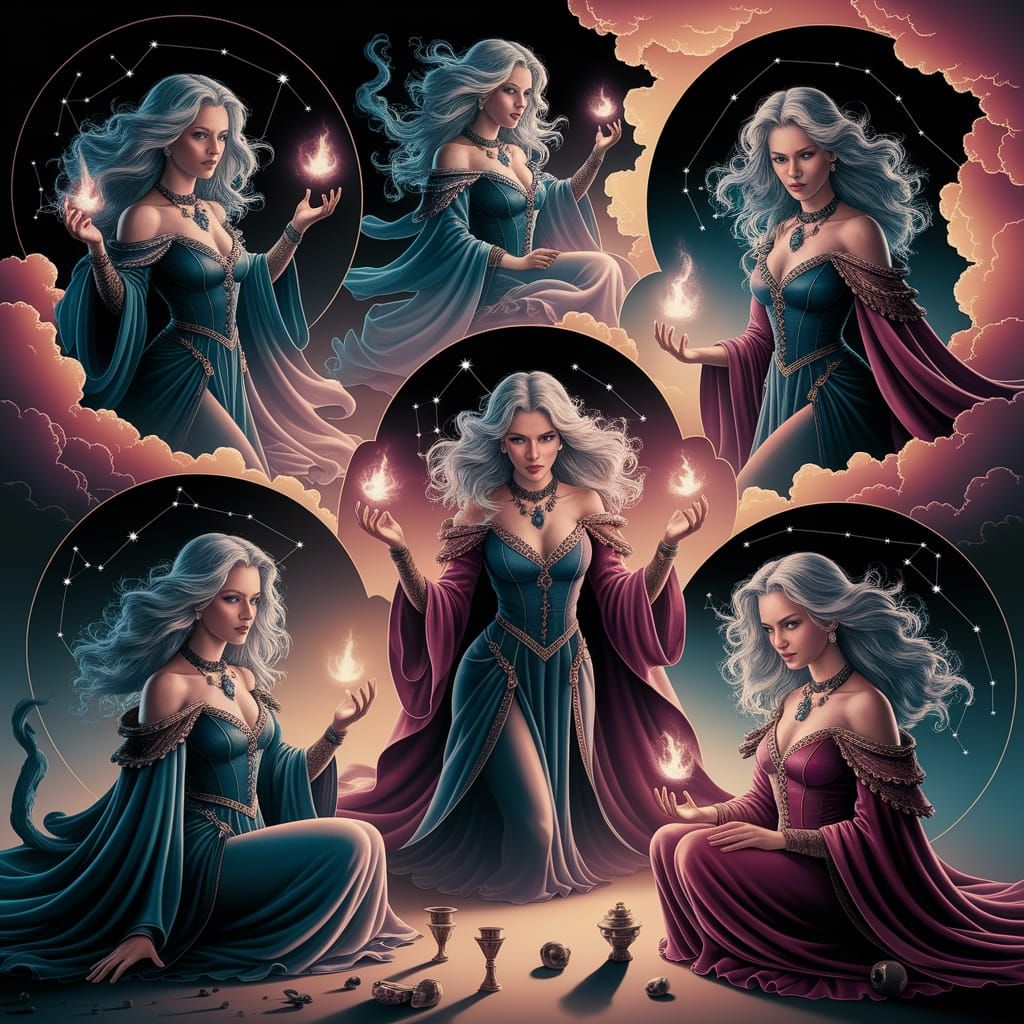 Sorceresses Conjuring Spells Flash Tattoo Sheet