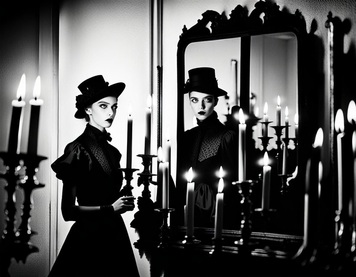 Goth Fashion Model in Escher-esque Monochrome