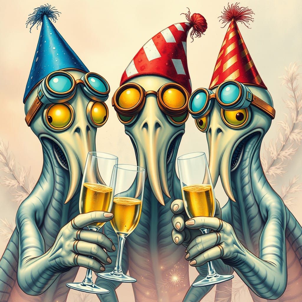 Squids in Whimsical New Year's Eve Celebration