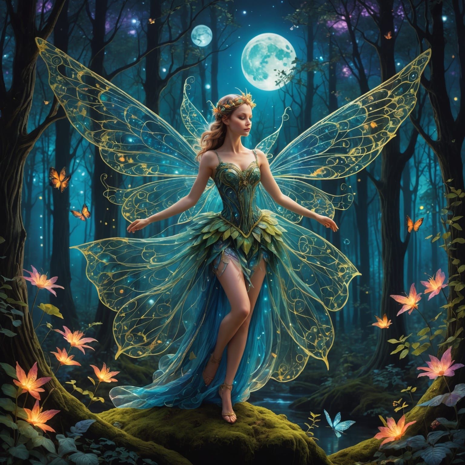 Ethereal Fairy Dances in Moonlit Forest