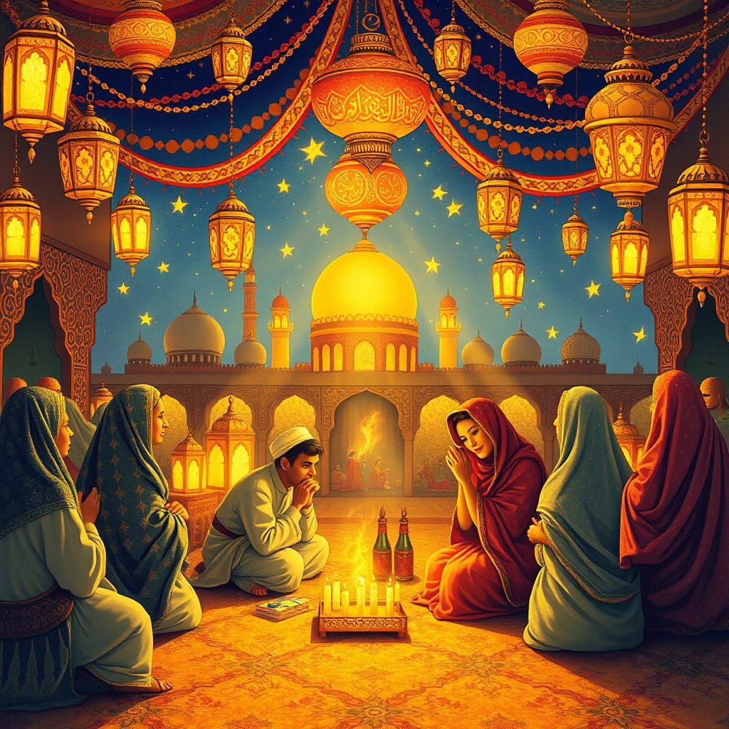 Eid Celebration in Vibrant Iranian Miniature Style
