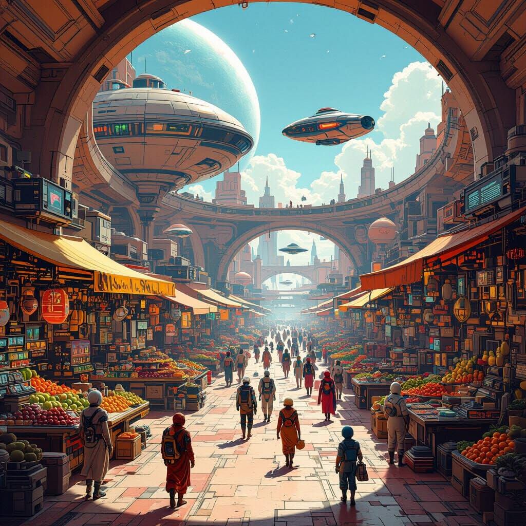 Futuristic Martian Marketplace with Alien Species
