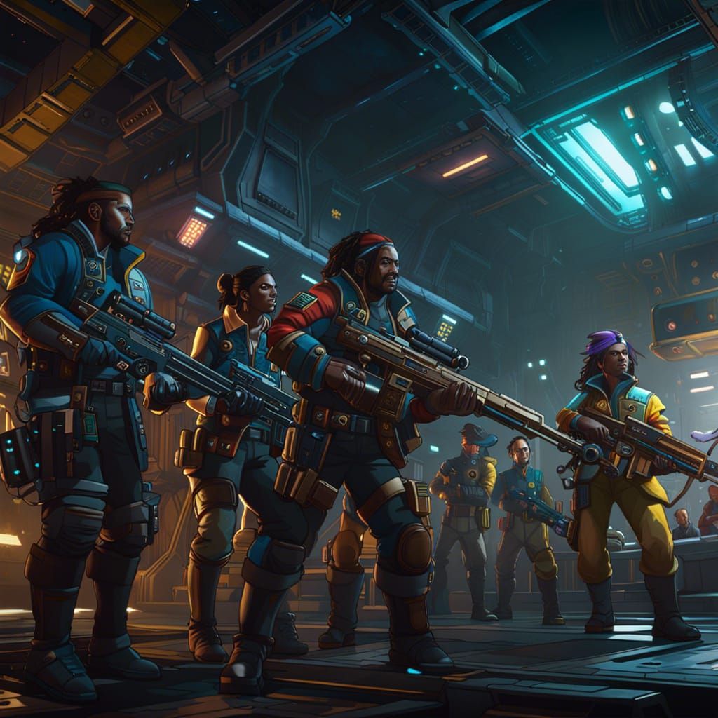 Space Pirates Search Cargo Bay in Hyperdetailed Concept Art