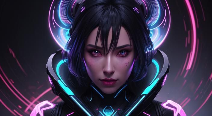 Glowing Girl in Tron Style, Hyperrealistic Portrait
