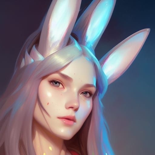 Detailed Bunny Ears Portrait in Digital Art Style