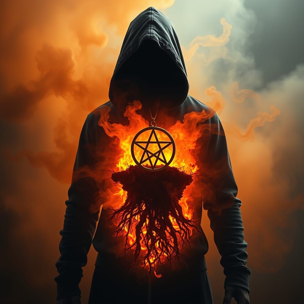 Mysterious Figure Erupts in Fiery Inferno Amidst Smoky Vapor...