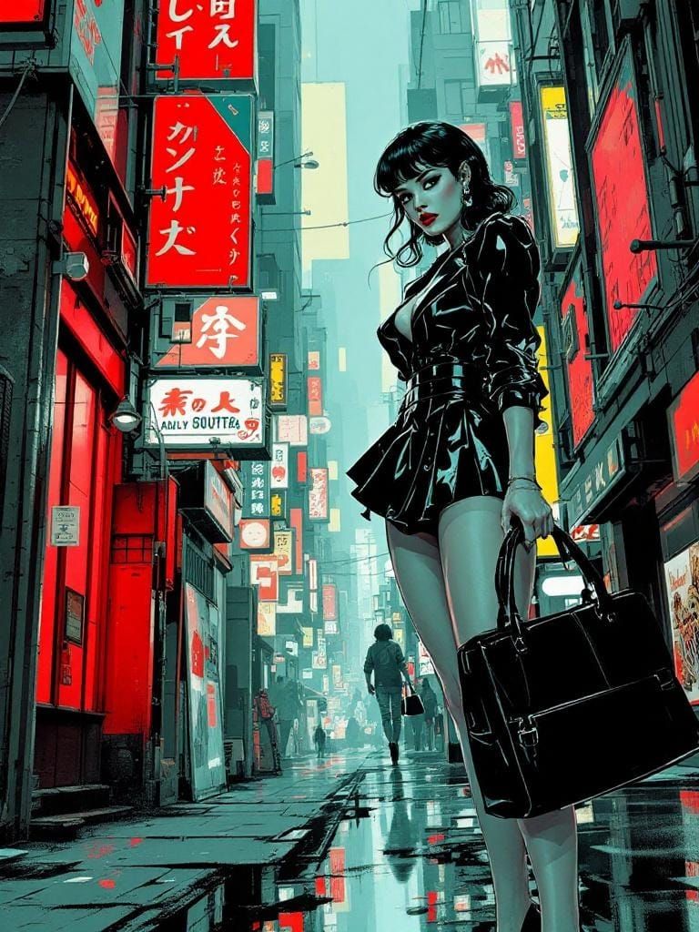 Cyberpunk Pin-Up Girl in Graphic Novel Style