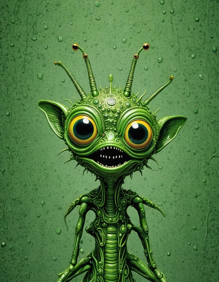 Googly-Eyed Green Alien in 1990s Pop Art Style