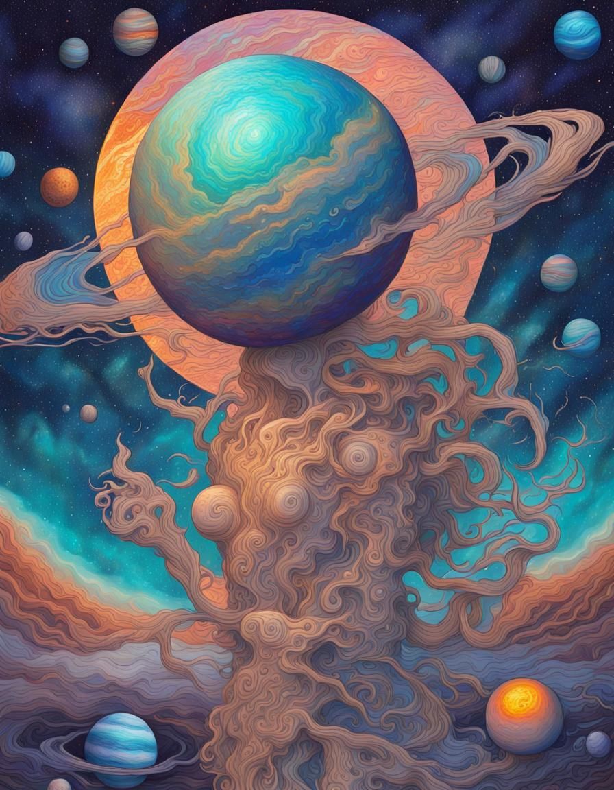 Neptune Wall Art in Cosmic Holographic Style