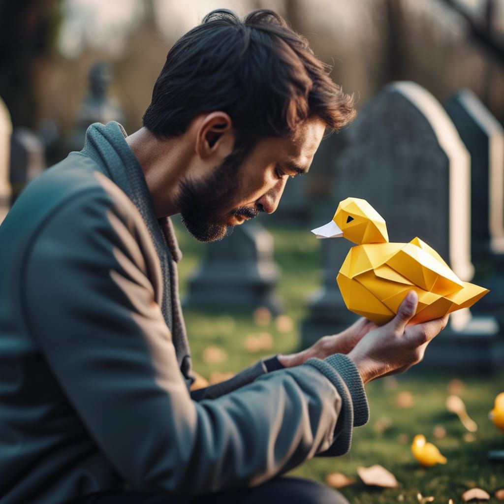 Grief and Origami: Man with Paper Duck