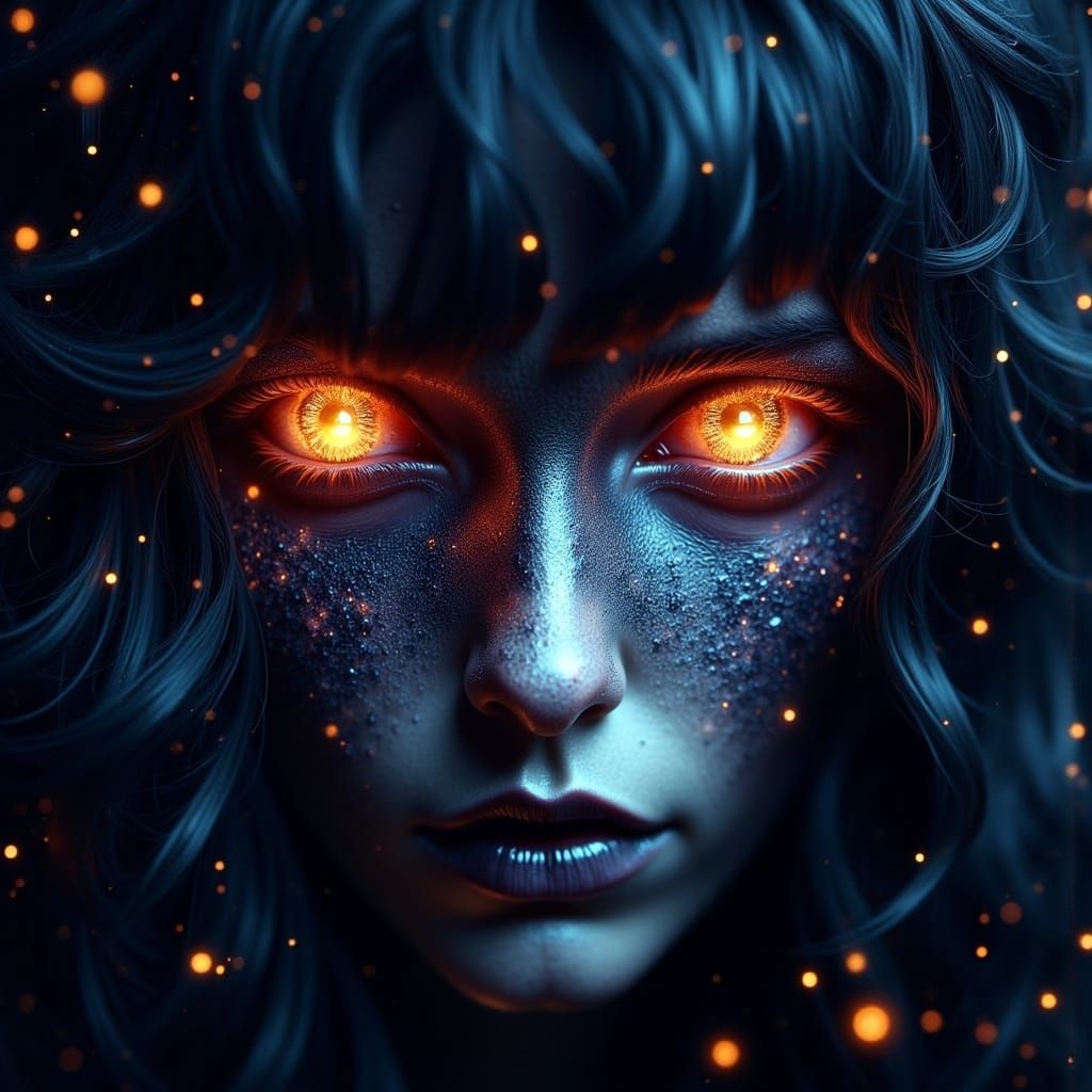 Cosmic Beauty Portrait with Glowing Hair
