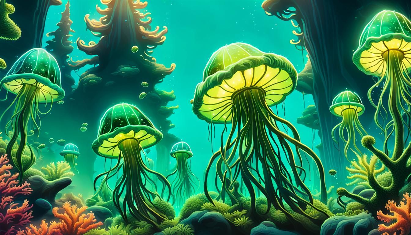 Underwater Cannabis Garden in Sci-Fi Surrealism