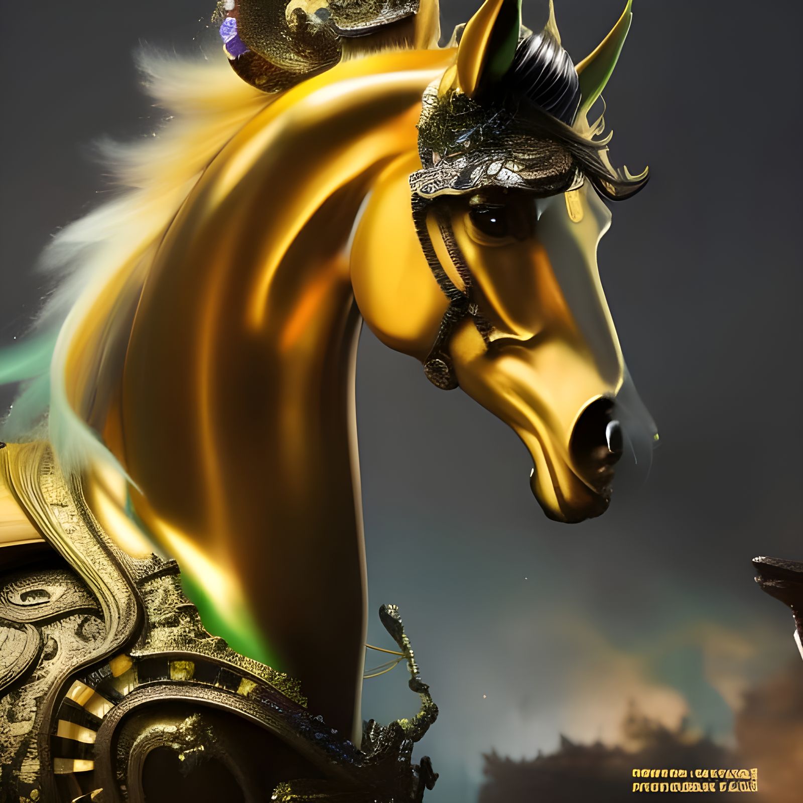 Golden Unicorn with Detailed Skin in Fantasy Art Style