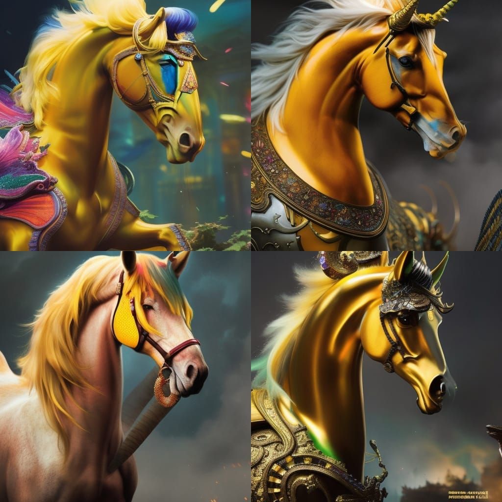 Detailed Yellow Unicorn in Fantasy Art Style