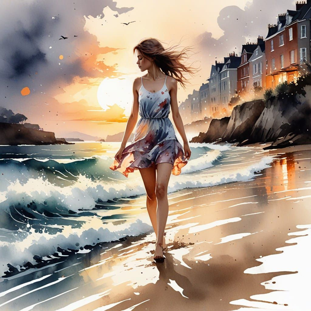 Summer Nights by the Sea in Bristol as Watercolour