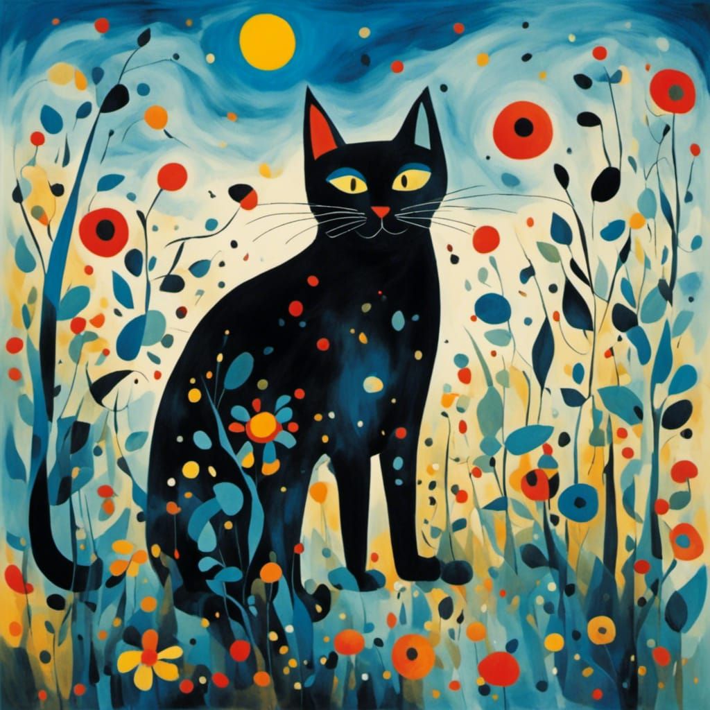 Black Cat in Blue Garden: Magical Realism