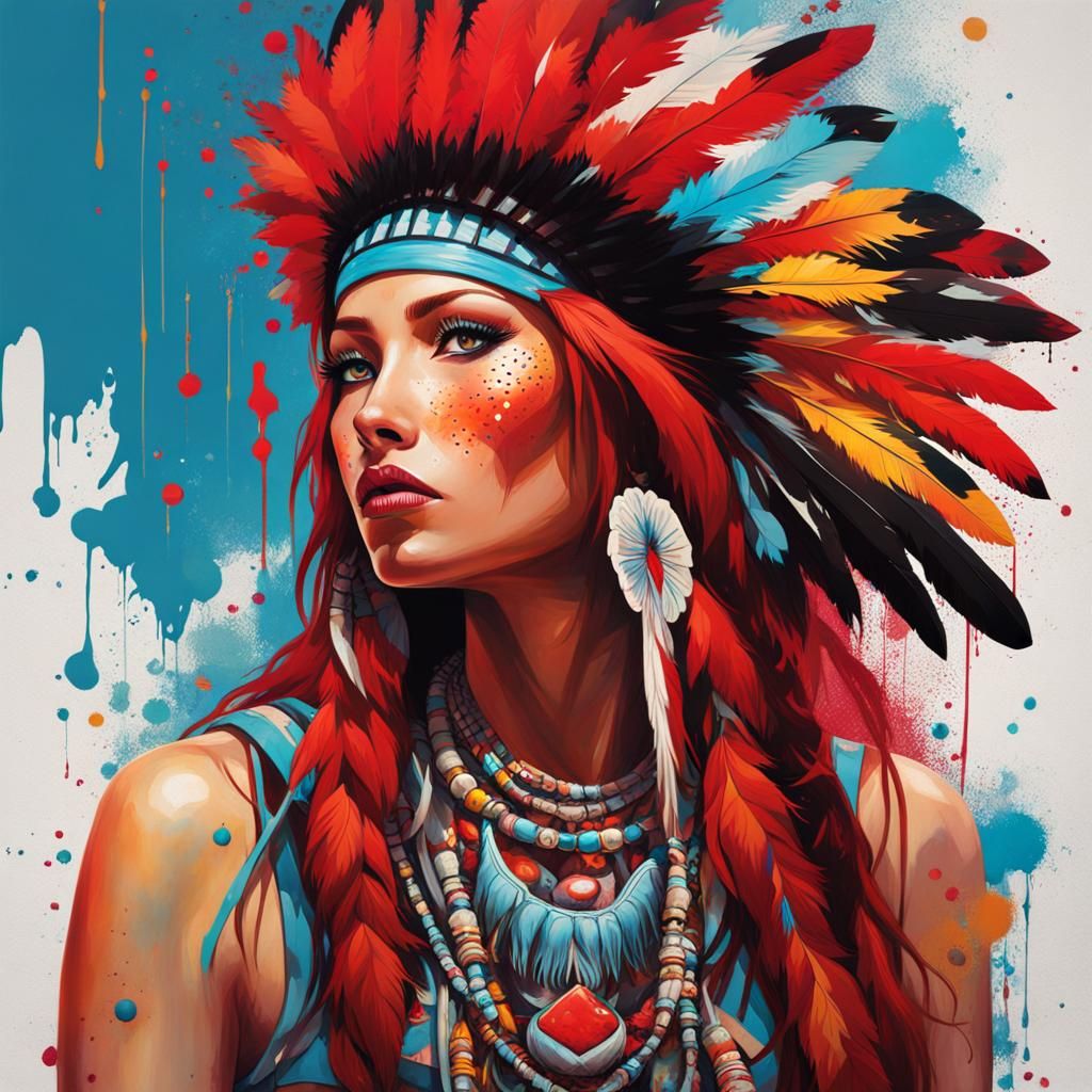 Native American Woman in Wonderland: Graffiti Art