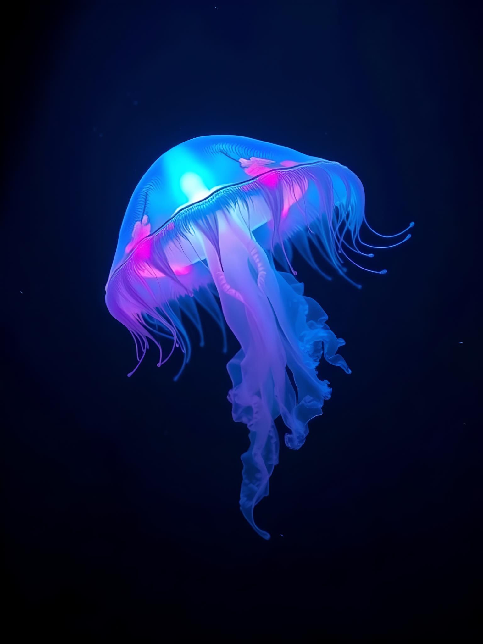 Fluorescent Alien Jellyfish in Deep Ocean