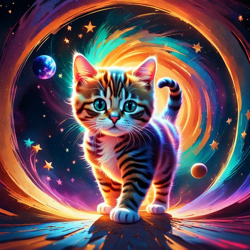 Cute Kitty Steps into a Cosmic Portal