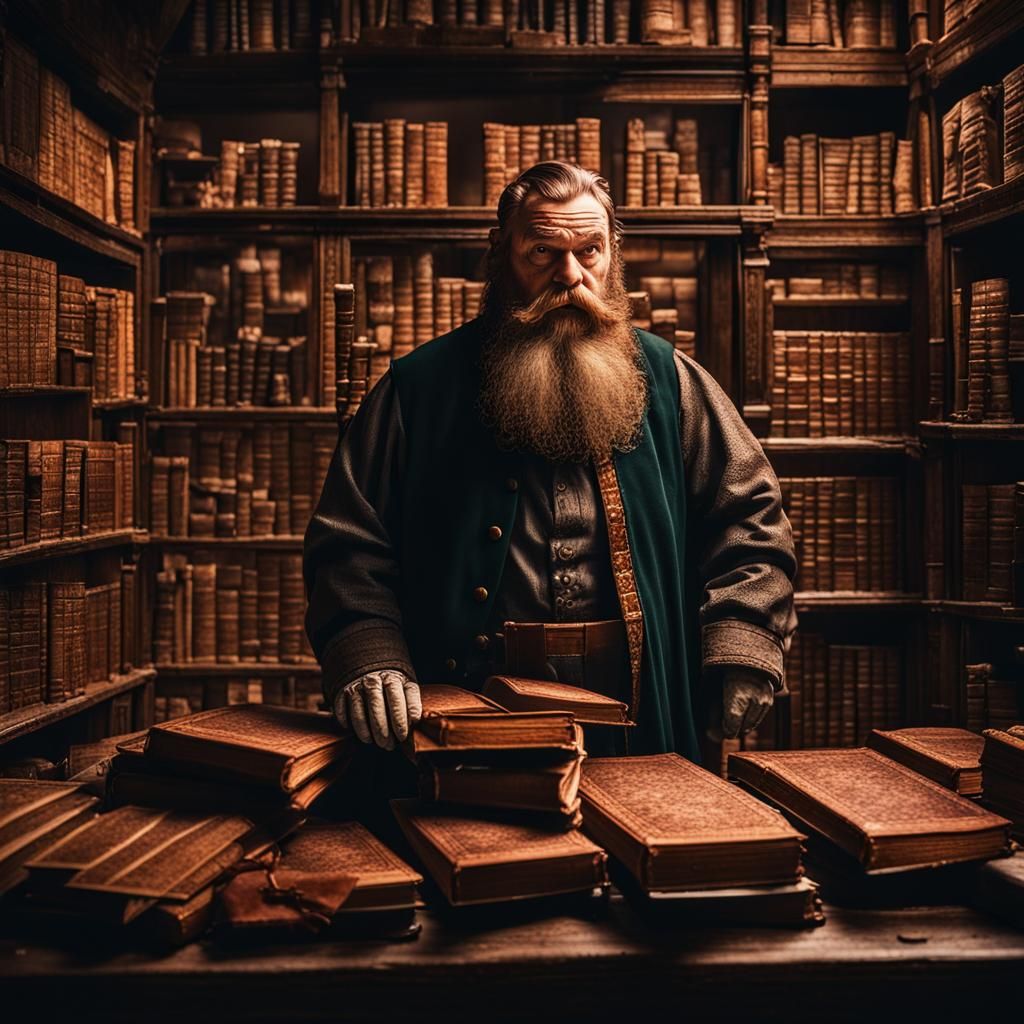 Dwarf Librarian in Vast Ancient Library