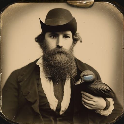1700s Hillbilly and Duck: Daguerreotype Photograph