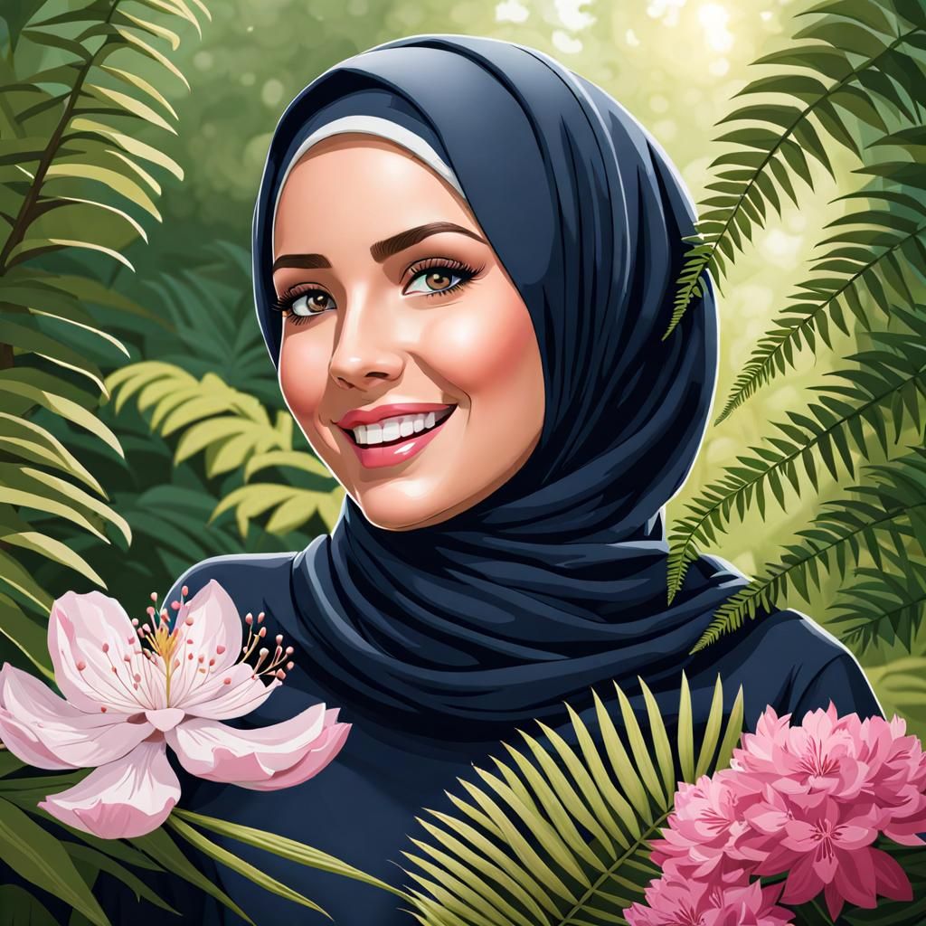 Elegant Woman with Hijab in Botanic Garden