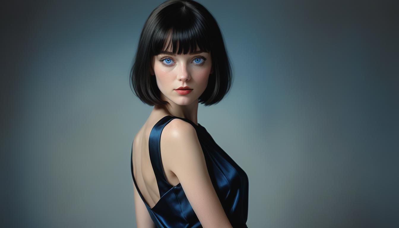 Striking Woman with Blue Eyes in Dreamlike Portrait