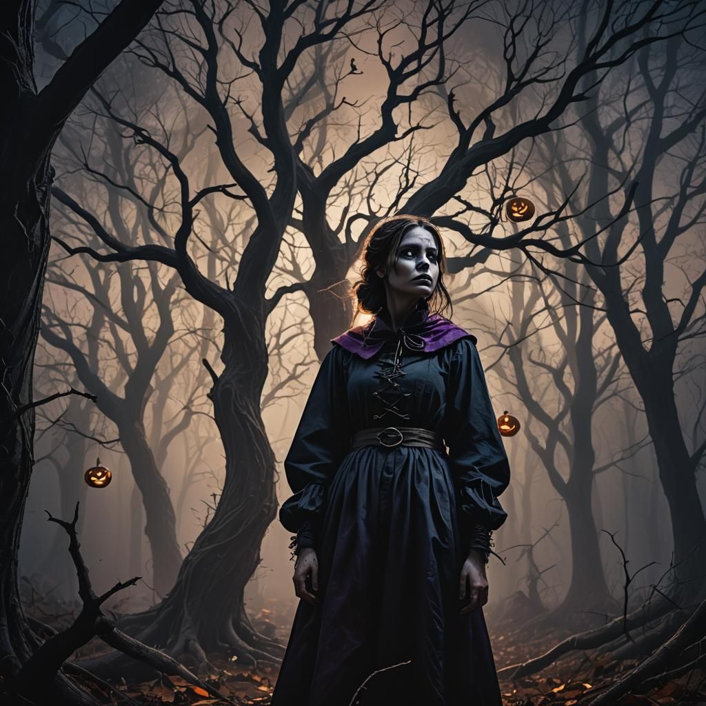 Eerie Halloween Night in Dark Fantasy Illustration