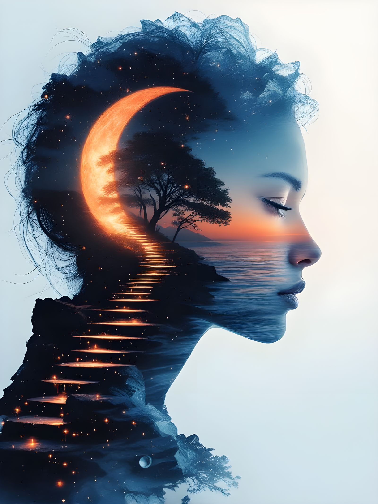 Double Exposure Masterpiece with Ethereal Landscape and Silh...