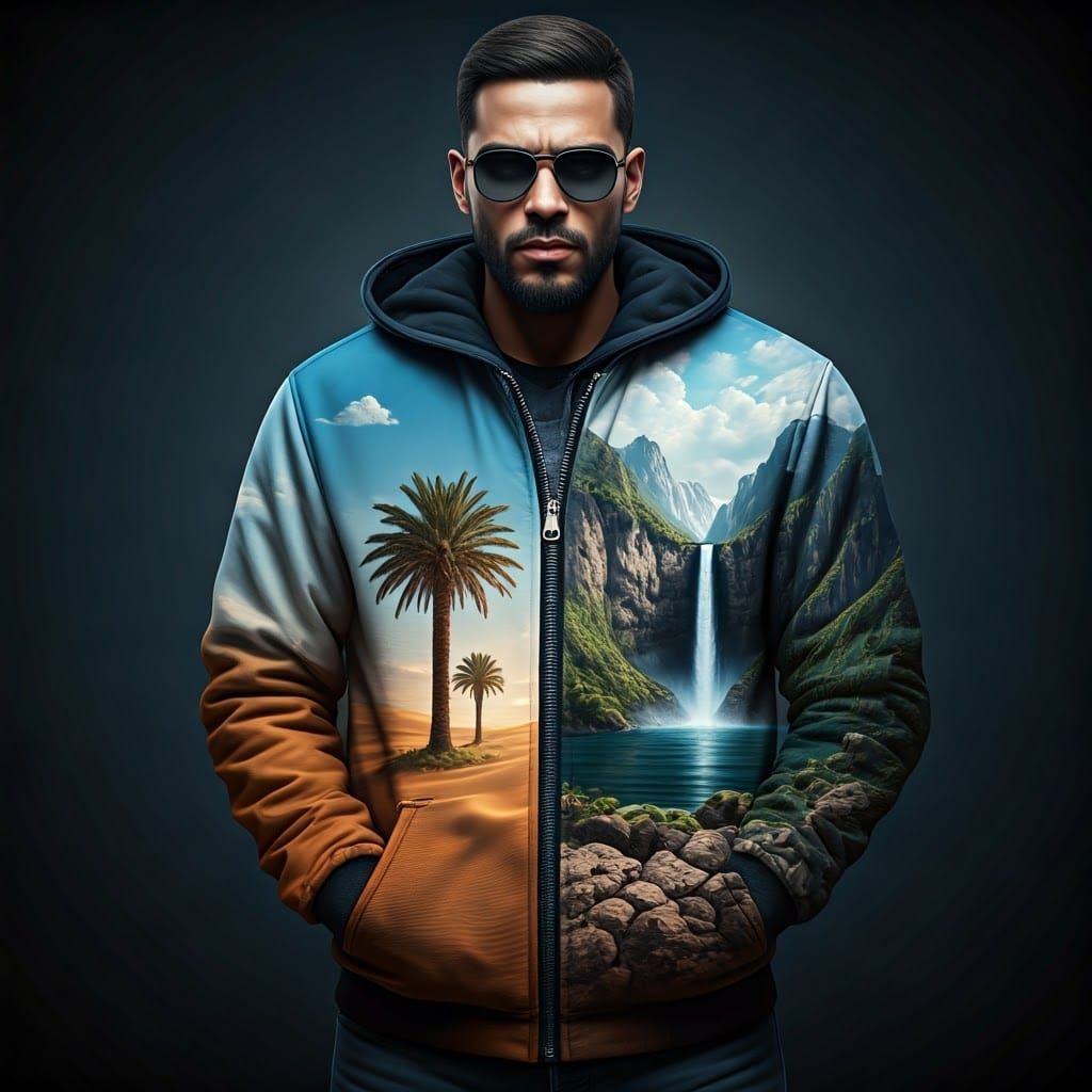 Jacket Divided: Mountains and Desert Oasis