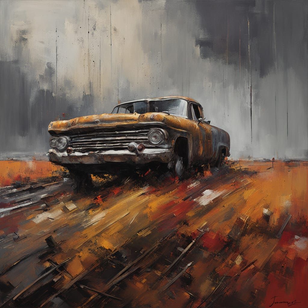 Abstract Oil Painting of Figure in Urban Decay