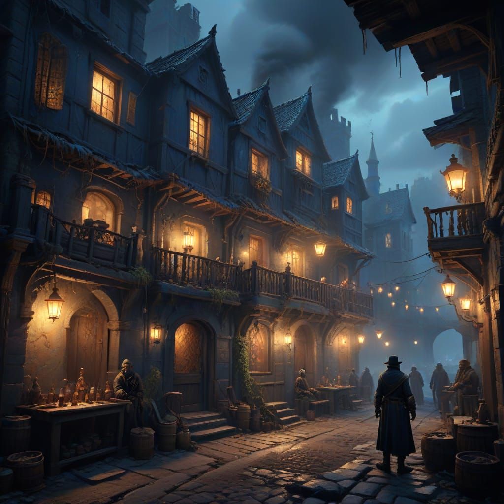 Dark Fantasy Inn in the City's Slums, a Haven for Thieves an...