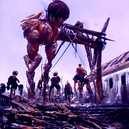 Attack on Titan Scene as Oil Painting